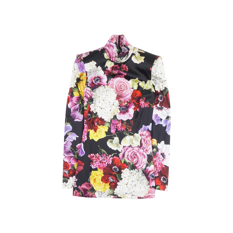 Floreal Turtleneck Woman Midi Dress Premium Italian Brand Made In Italy Floreal Decoration In Silk 