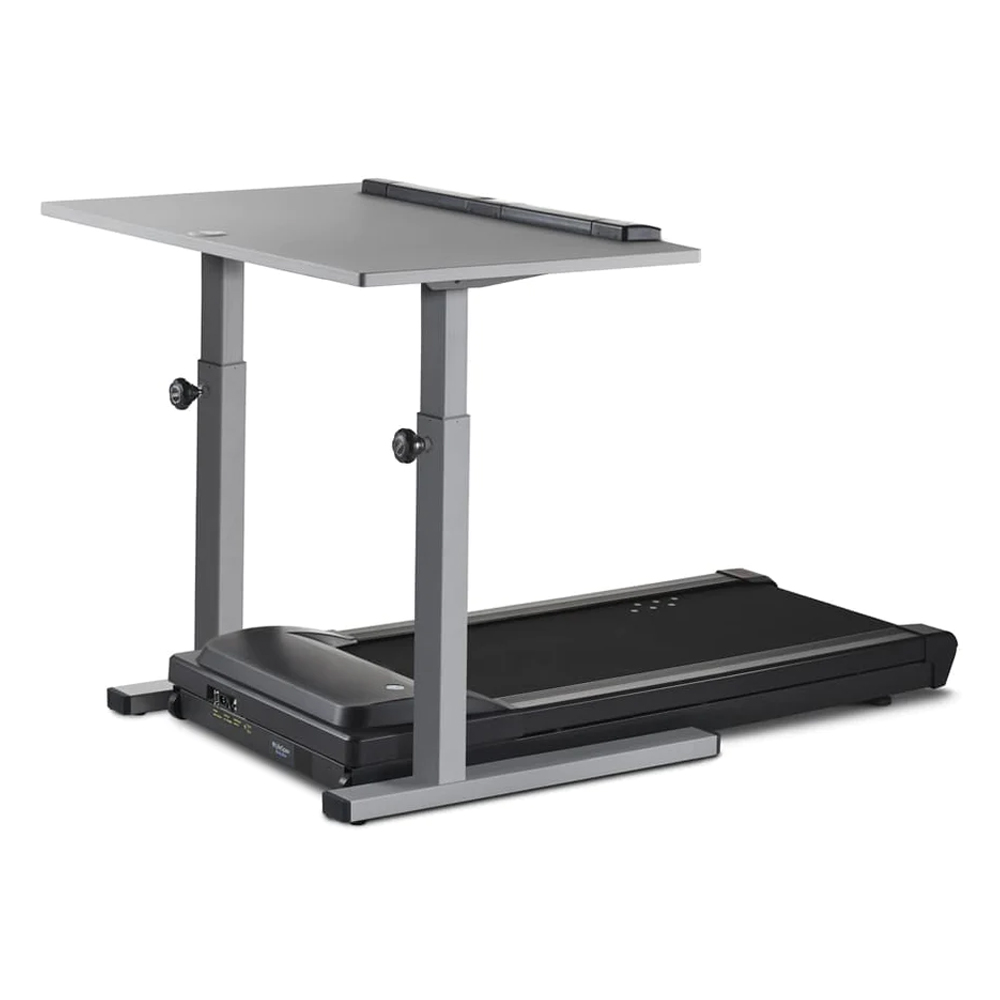 Lifespan Manual Adjusting Treadmill Desk With Silver Frame And 48" Gray Desktop With Tr1000 Base