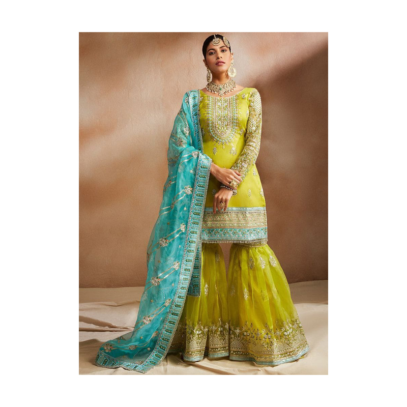 Gtglobal Indian Garara Suit Embroidered Organza For Festive Parties Social Gatherings Parties Wedding Ceremony Party Wear 
