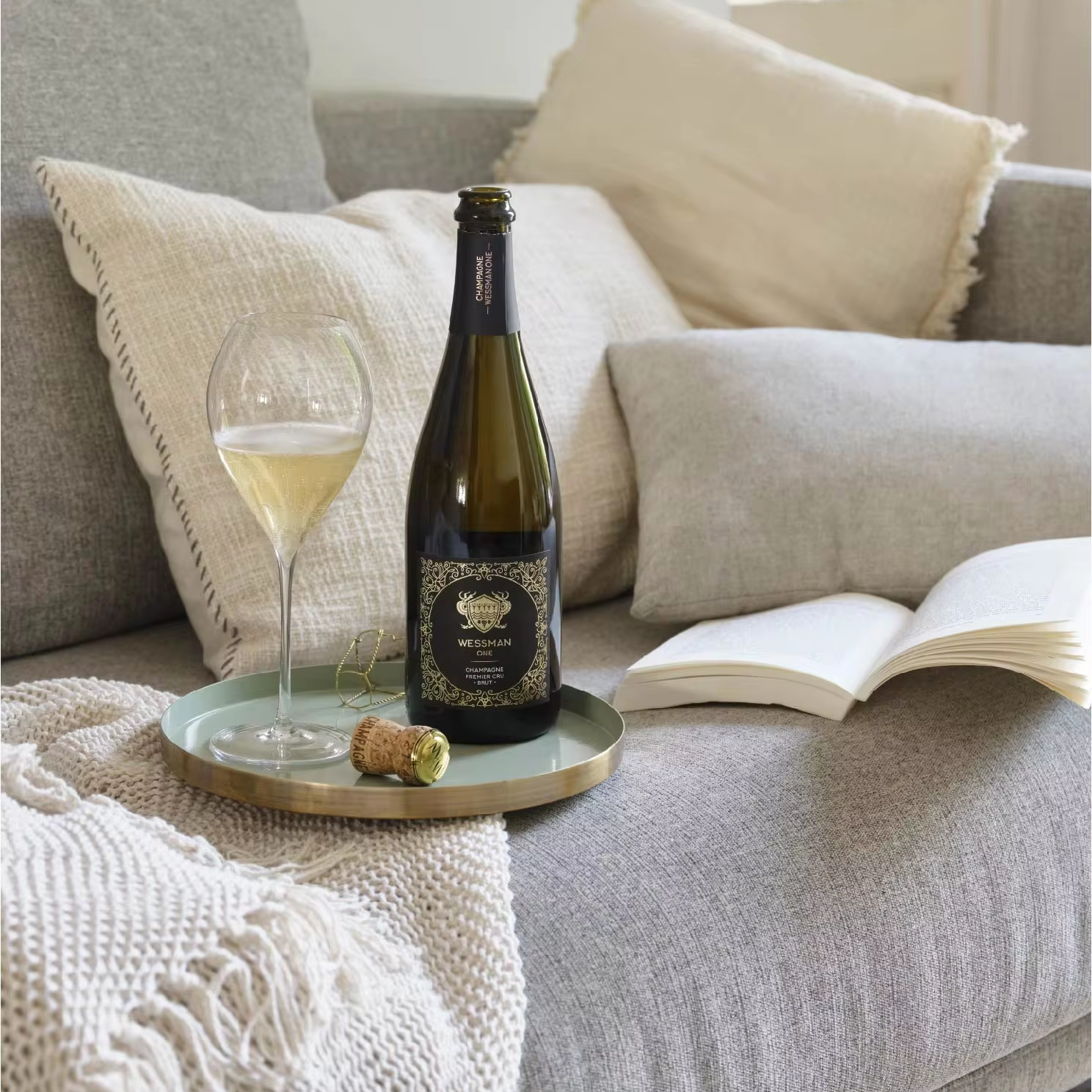 Champagne Wessman One Premier Cru Brut Dry White Champagne Bottle Sparkling with Chardonnay Pinot Noir