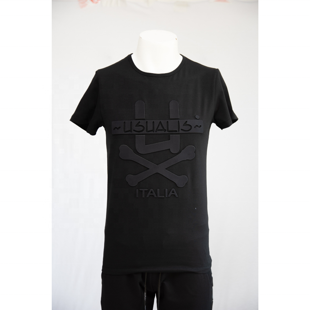 Short Sleeve Tshirt Men Hot Spring Summer 2023 Big Black Print Pure Cotton Spandex Italy Made In Italy 