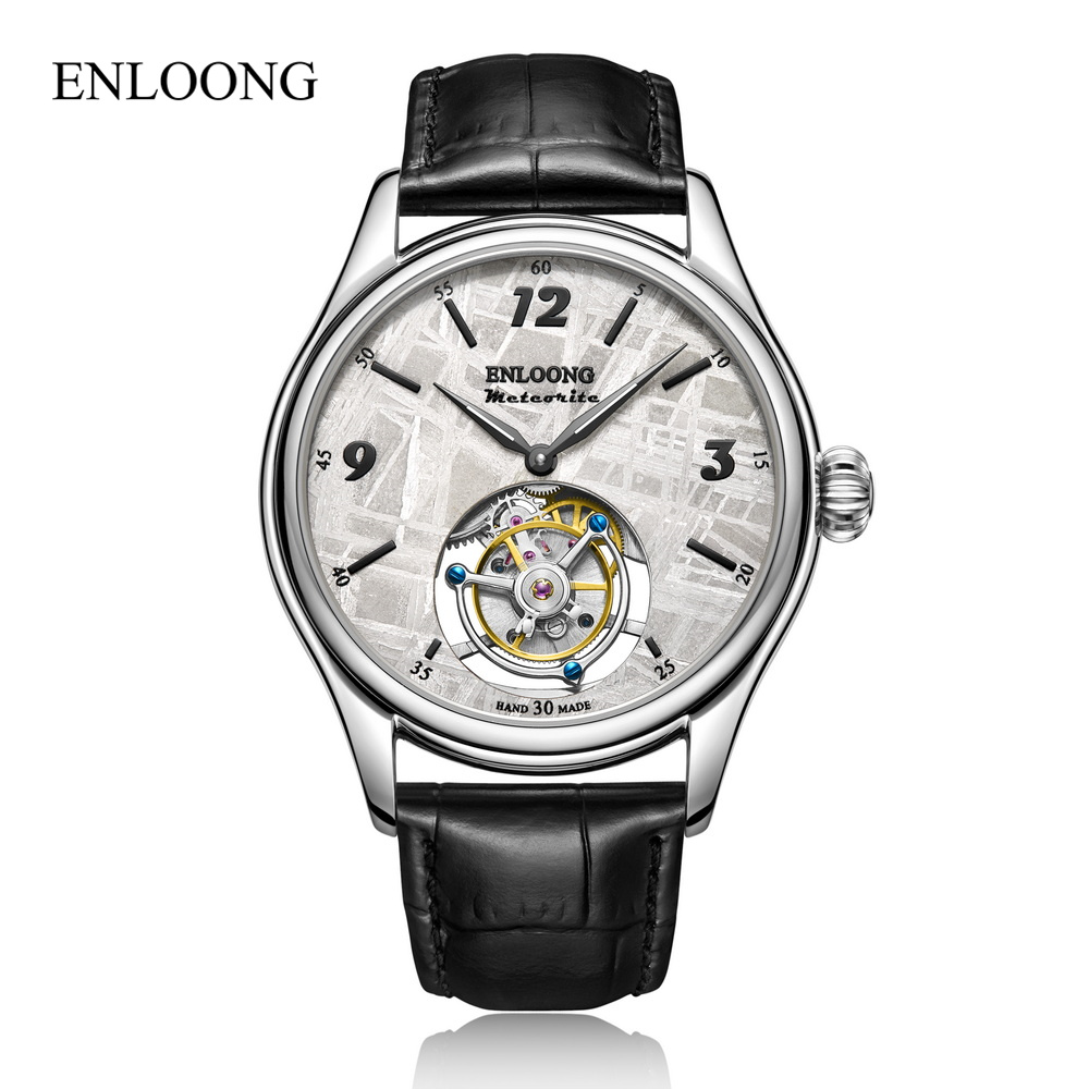 Enloong Reloj De Hombre Fashion Luxury Wristwatches Mechanical Genuine Leather Custom Tourbillon Watch Men Meteorite Dial Watch