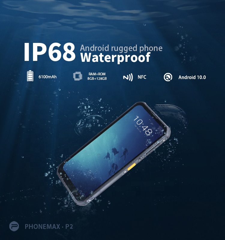Phonemax OEM unlocked mobile 4G fingerprint NFC 8+128G 8MP+21MP Android10 6100mAh big battery shockproof ip68 rugged phones