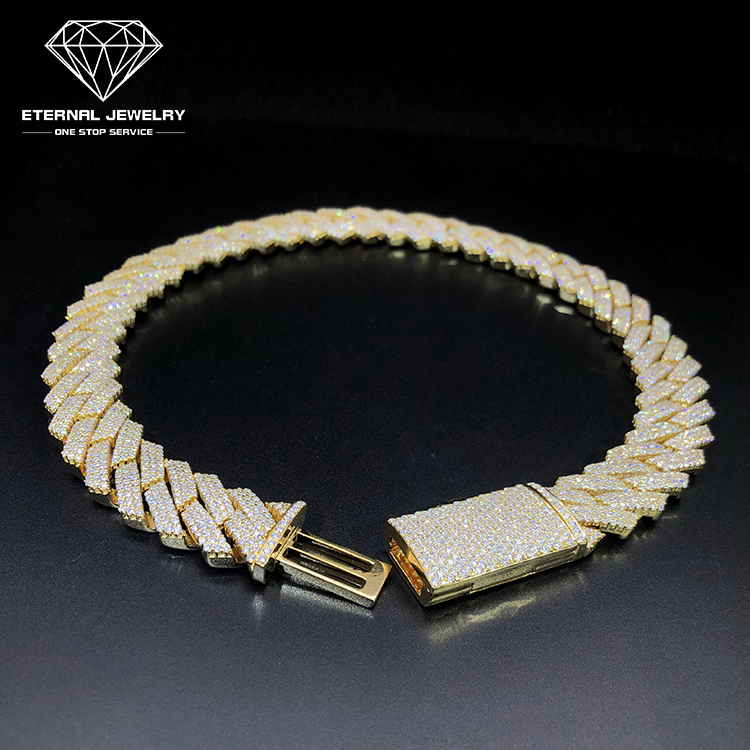 Factory Custom Men Iced out S925 Silver 18inch Solid 10K 14K 18K Gold Yellow 20mm Moissanite Diamond Cuban Chain Link Necklace