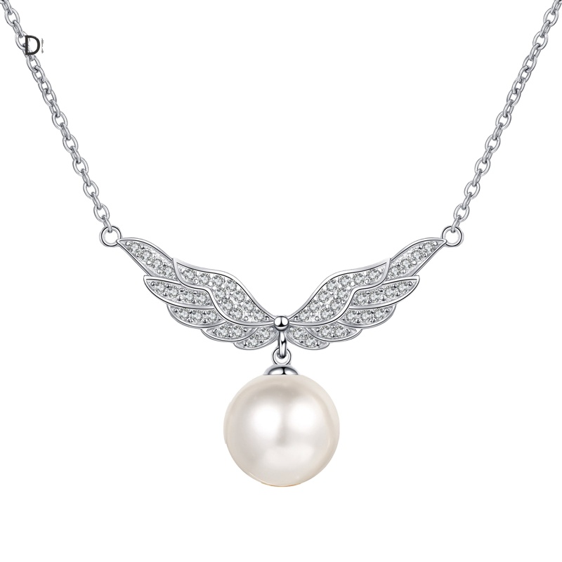 S925 Sterling Silver Luxury Fine Jewelry Moissanite Chain Pearl Pendant Plated Pt950 Wings Necklace Factory Custom Pendant 
