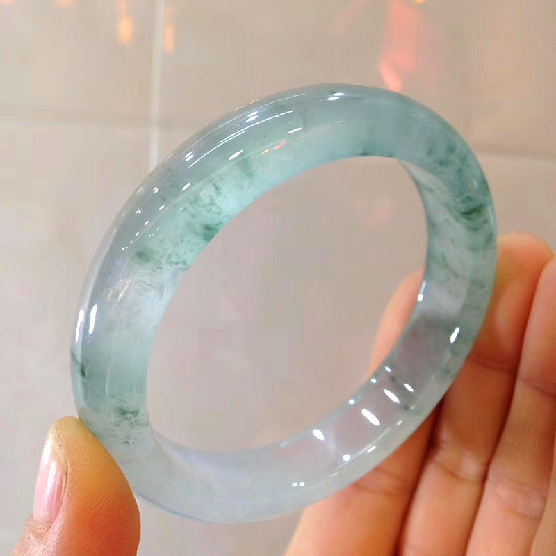 Jadeite Natural Myanmar Ice-like Floating Flowers Jade Bracelet Round Mine Timber Imperial Concubine Jade Bracelet For Women