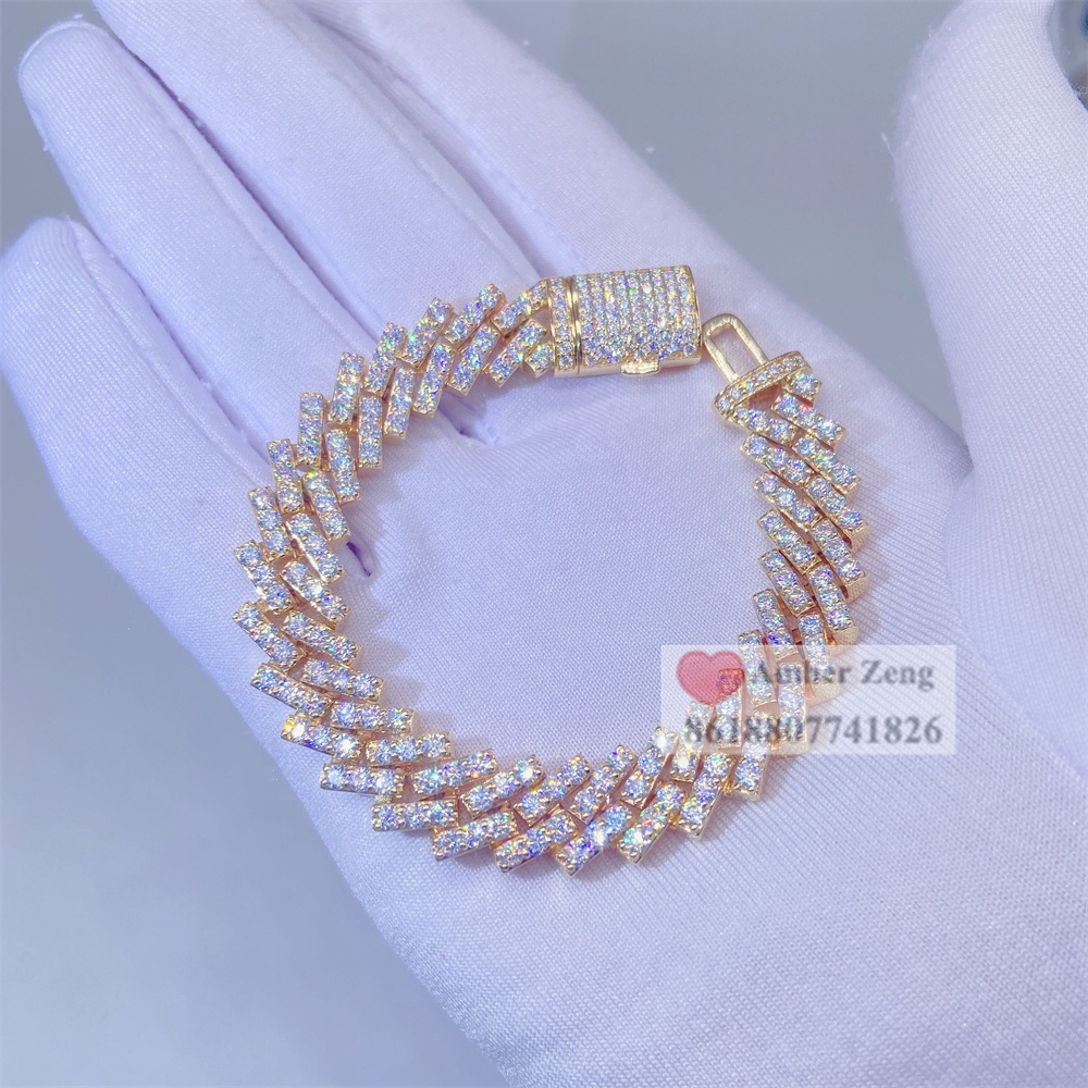 Luxury 1 Row Diamond 10mm Real Solid Gold 10k Moissanite Cuban Link Bracelet Men 