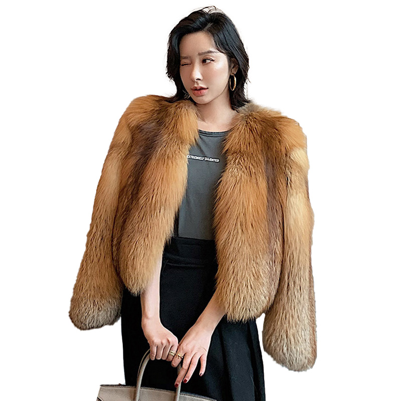Fashion Winter Warm Short Fur Jackets Luxury Real Red Fox Fur Coat Women 