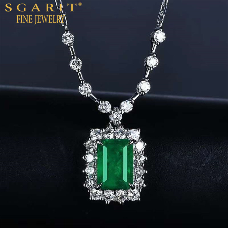 SGARIT luxurious lady party jewelry gemstone choker 18k gold 1.42ct vivid green natural emerald pendant necklace