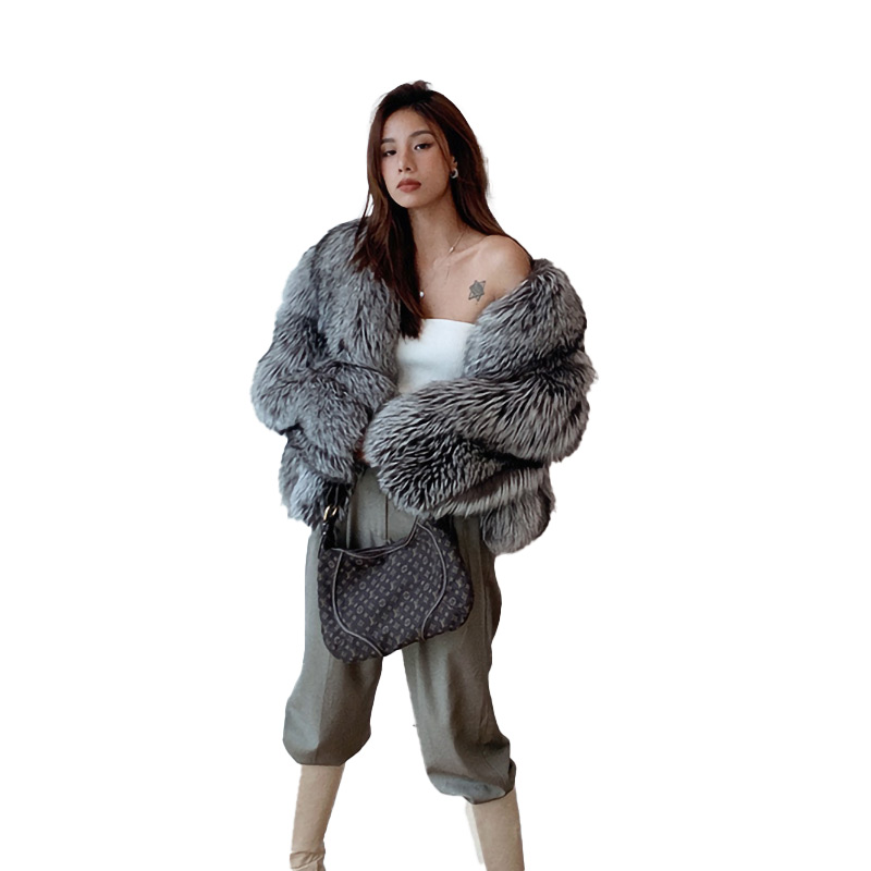 Oem Luxury Style Fur Jacket Winter Primary Color Silver Fox Fur Coat Women 