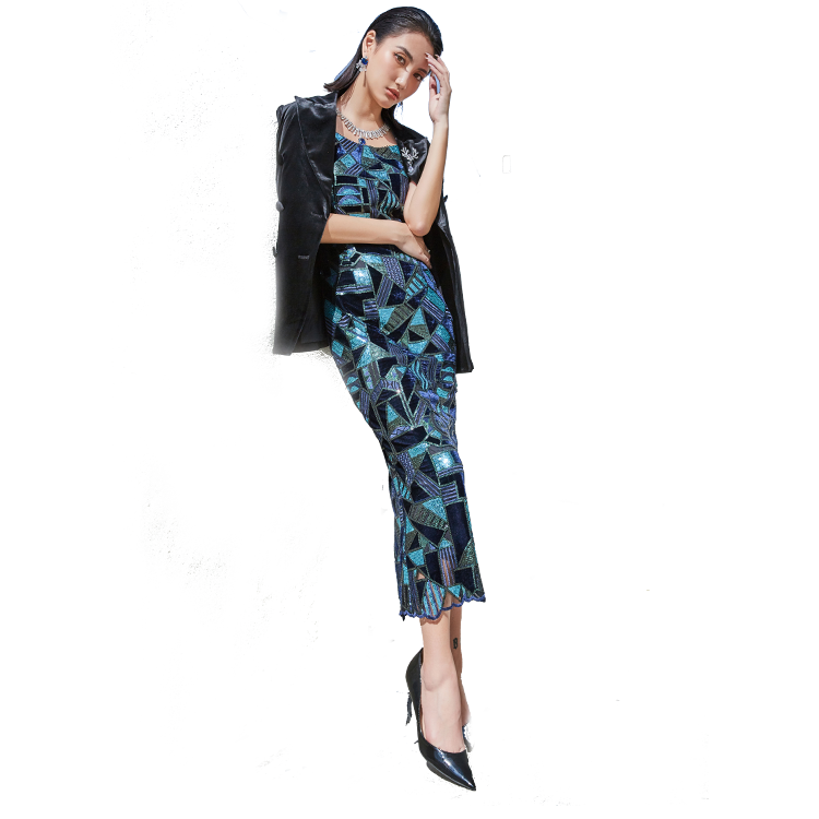 Low Quantity OEM High End Market Boutique Dress Elegant Customized Crystal Design Casual Woman Dress