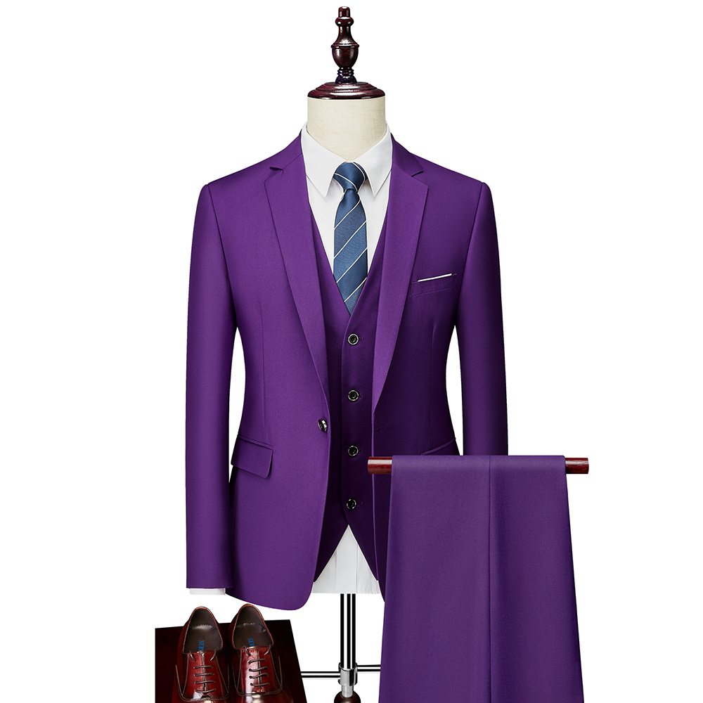 Wholesale Hot Sale Fashion European (jacket+pants+vest) Bridegroom Groom Business Dress Purple Wedding Suits For Men 