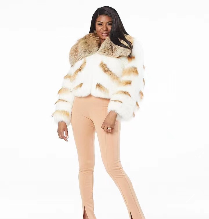 Cy Odm Elegant Fur 100% Real Leopard Print Fox Fur Coat Women Winter Warm Outwear With Genuine Fox Fur Coat 