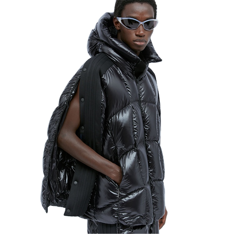 Custom hooded zip-up fill in down or cotton quilted pads side zipper fashion wholesale jacket for men