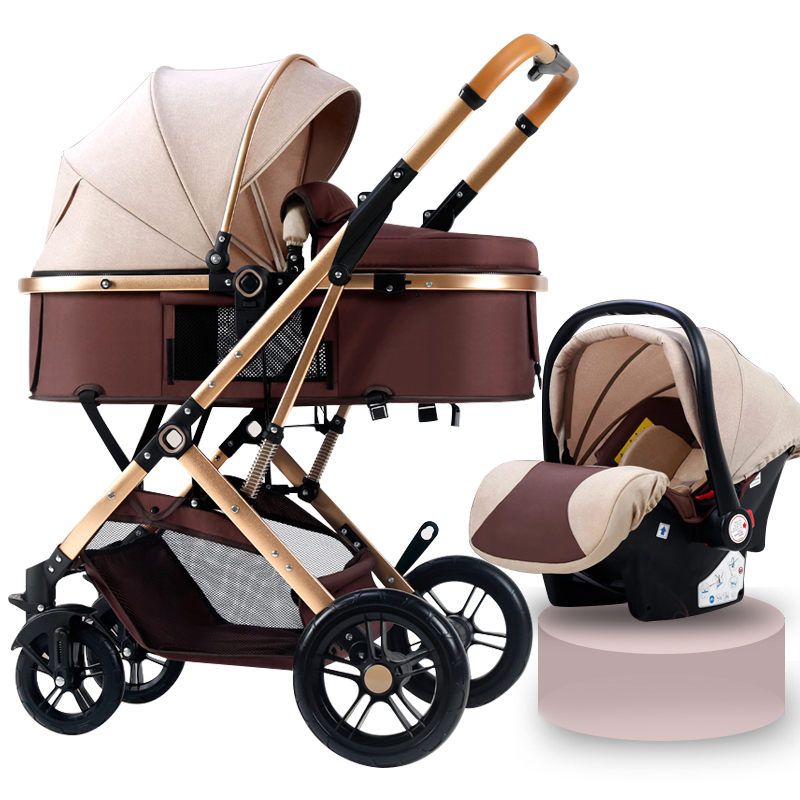 Hot Selling Lightweight Vintage Luxury Beige Gray Baby Prime Stroller Compact 3in1