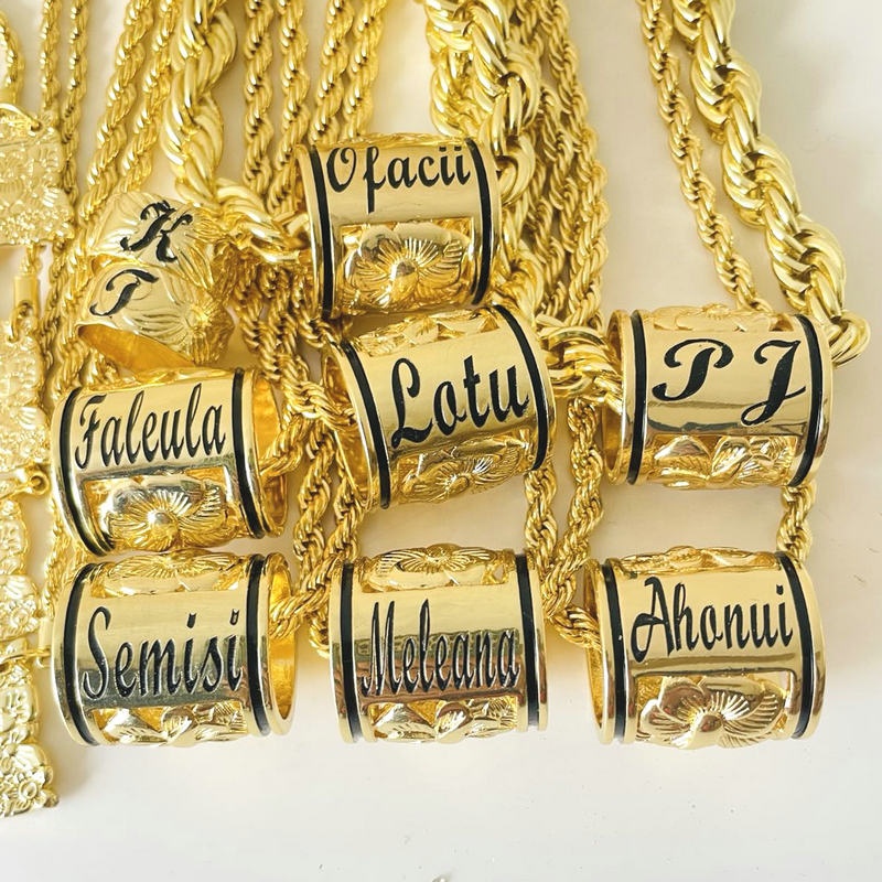 Personalized Barrel Name Necklace Tube Simple Heart Enamel Initial Plate Customize Thick Rope Chain Samoan Jewelry Gift Men Boy 