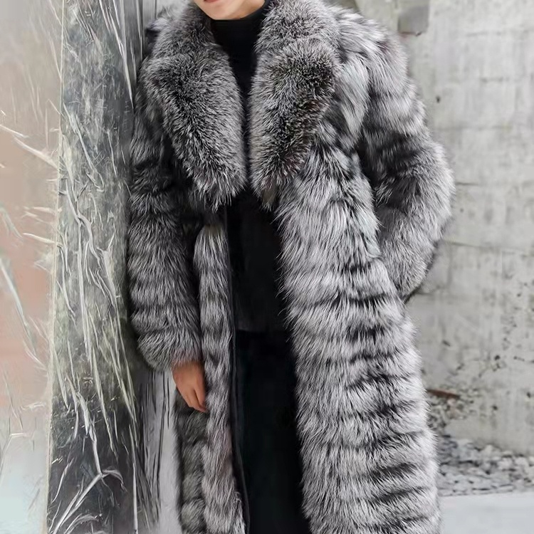Winter Outdoor Men Fox Fur Coat Long Fur Coat Fashion Fur Overcoat
