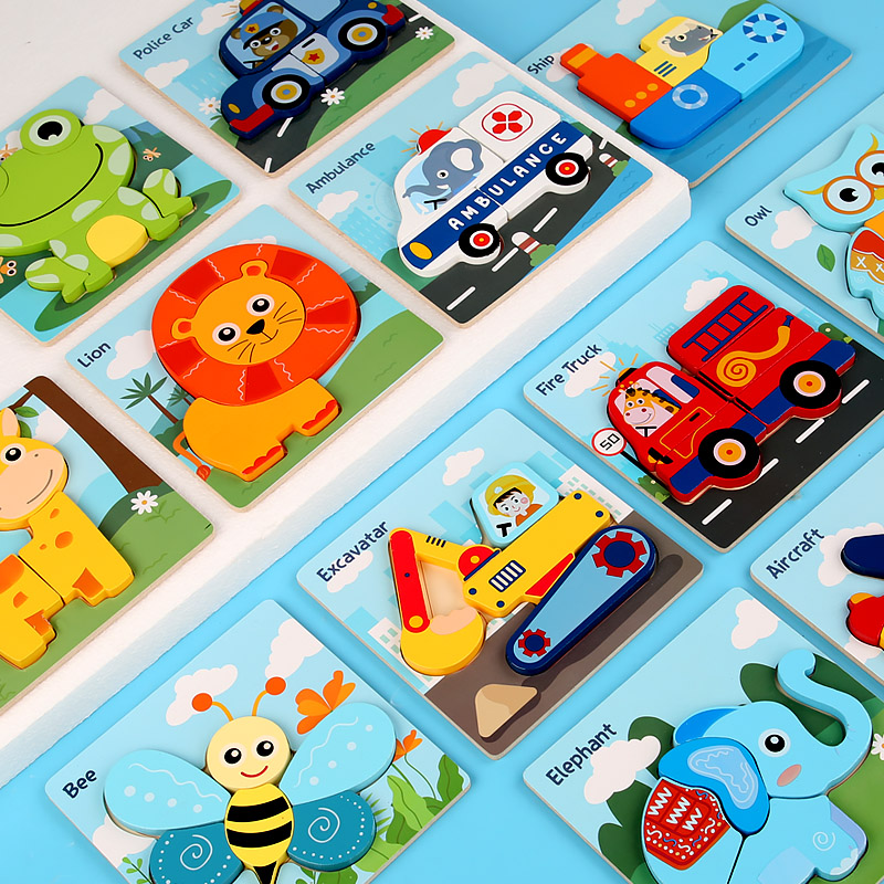 Vehicles Cartoon Animals Jigsaw Puzzles Children Educational Pairing Wooden Cognitive Toy 