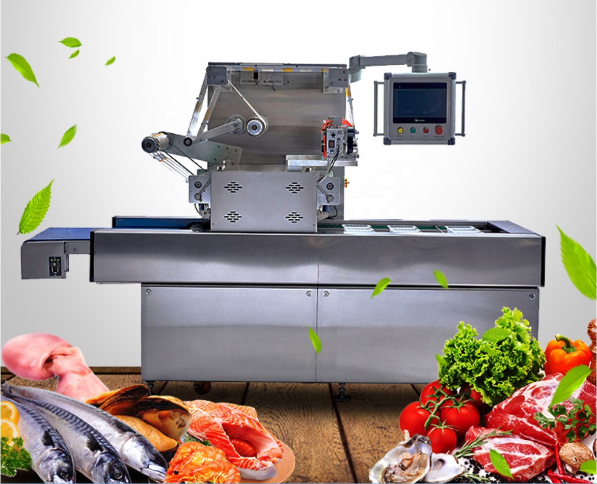 Automatic Continuous Food Tray Vacuum Packaging Machine Map Modified Atmosphere Packing Machine Food Tray Vacuum Packing Machine