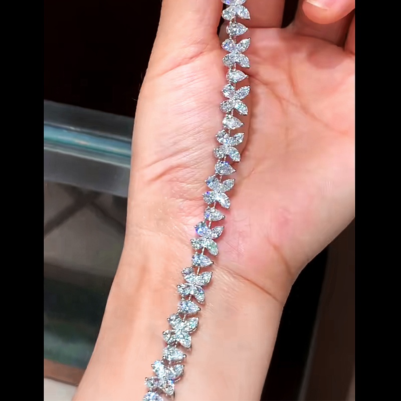 Luster Jewelry 10k 14k 18k White Real Gold Fancy Butterfly Tennis Bracelet Lab Diamond Bracelet 