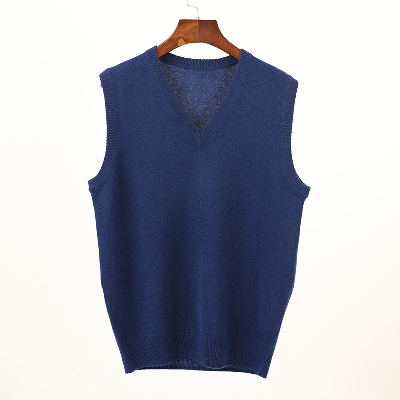 plain color knitted short sleeve Men's Sweaters Vest custom knitted V neck  pure cashmere turn down collar pullover Vest sweater