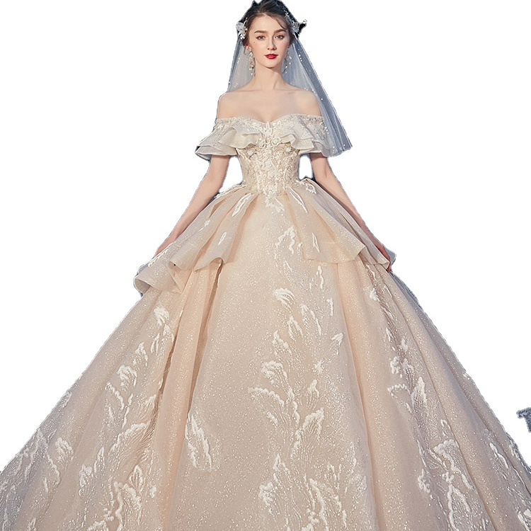 W1001 European Style Pregnant Bride Boat Neck Long Train Wedding Dresses For Woman 