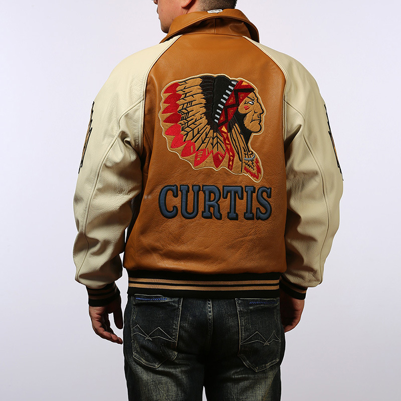 2023 Western Custom Logo Top Quality Material Genuine Leather Coats Embroidery Aztec Baseball Casual Sports Cowhide Jackets 