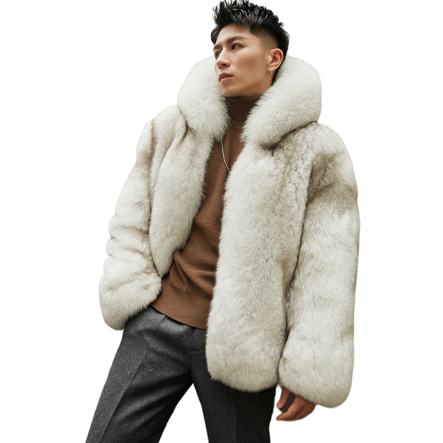Men furs coats Factory Fashion Design Casual Style hoodie Clothing whole skin Custom Real Fox Fur Jacket hooded
