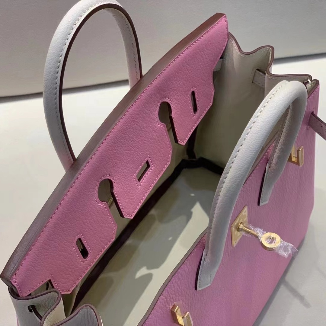 Haute Couture women's handbag 25cm cherry blossom powder mixed milkshake white goat leather bag for women