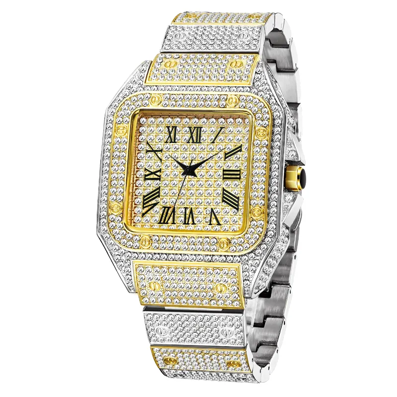 Luxury Custom Moissanite Bling Hip Hop Fully Iced Out Watches Silver Gold Color Dial Quartz Diamond Watches Men Wrist
