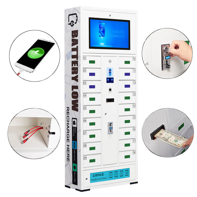 18 Cell Commercial Lcd Display Advertising Charging Kiosk 3 In 1 Charging Station 