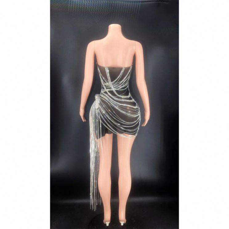 Blue Crystal Rhinestone Wedding Dress New Design Summer Women's Sexy Deep Sling Dresses Fashion Elegant Party Dress 