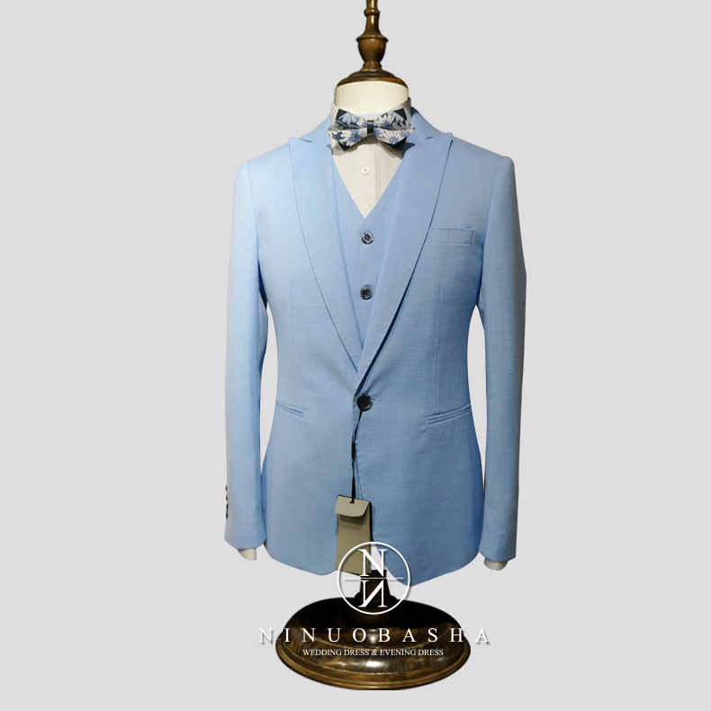 Nwm130 Light Blue Color Slim Fit Men Suits 3 Pieces Suits Classic Design Bridegroom Suits 