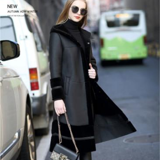 Fashion Long Style Merino Sheepskin Coat Shearing Women Real Wool Coat