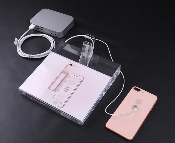 6 Port Micro Usb Phone Anti Theft Display Stand With Alarm Type C Cable Light-ning Cables Acrylic Phone Shop Display Stand 