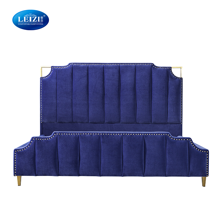 Factory Offer King Size Bed Frame Low Profile Platform Upholstered Bed European Style 