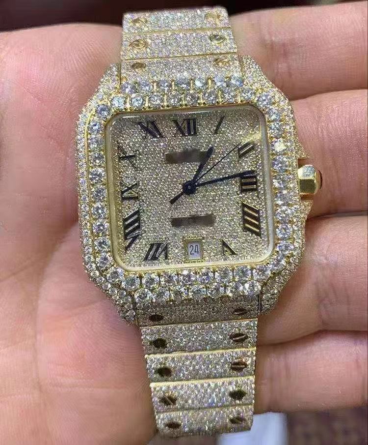Hand-set &amp; Fully Covered In Vs1/2 Diamonds Watch Top Brand Luxury Iced Out Gold Diamond Watch Square Quartz 
