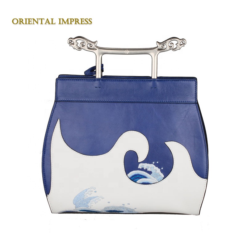 2021 New Design Oriental Fashion Handmade Lady Cowhide Handbag Women Leather Bag With Silver Handle 