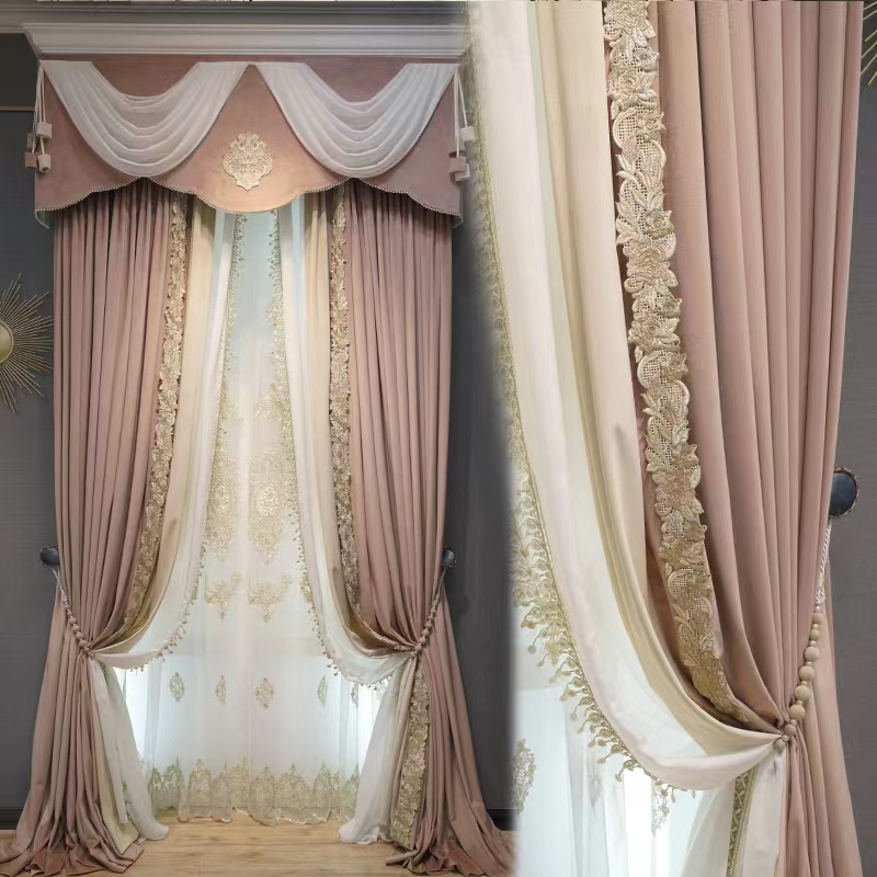 Luxury European Style Fancy Texture Designs Luxury Door Window Pink Velvet Curtains For The Living Room Classical Curtain 