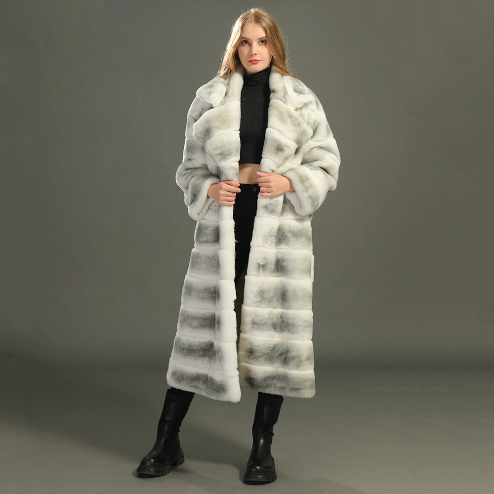 High Quality Wholesale Big Size Dye Real Rex Rabbit Chinichilla Fur Coat Unisex Long Style Custom Luxury Men Rabbit Fur Coat