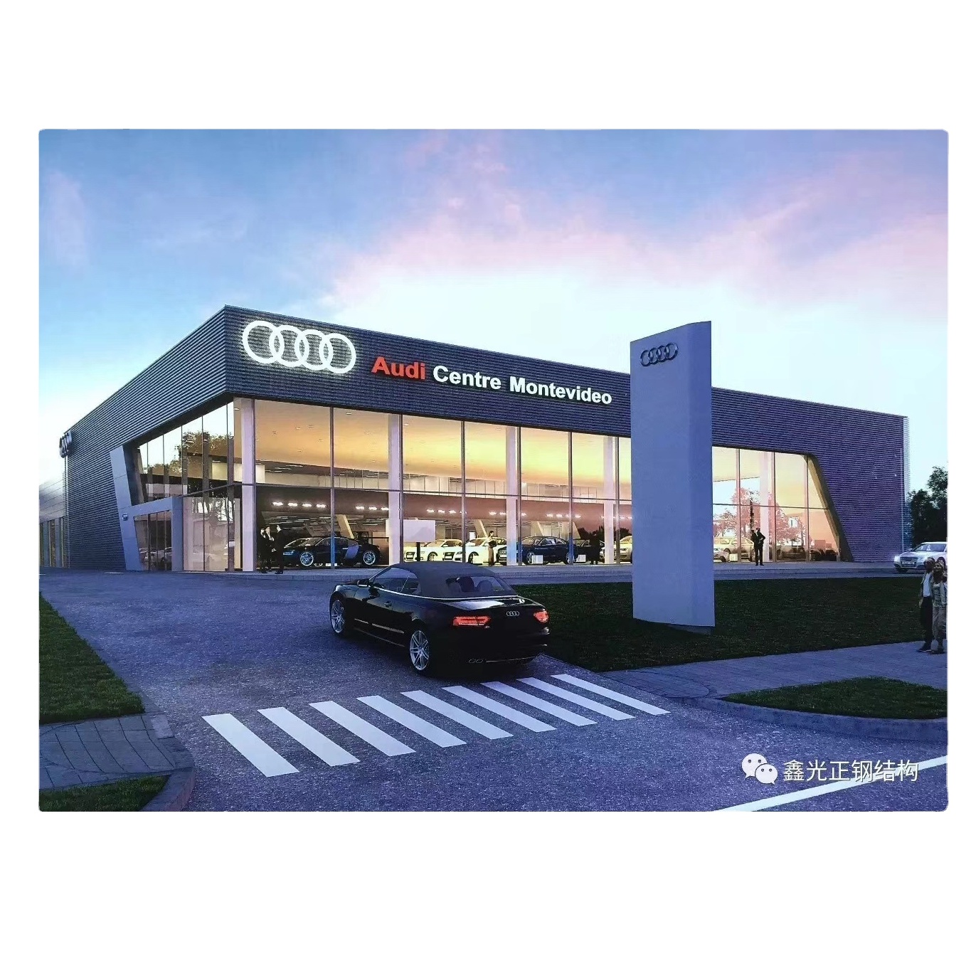 Luxury Modern Structural Light Steel Structure Prefabricated Exhibition Hall Building Design Warehouse 4s Car Showroom Garage 