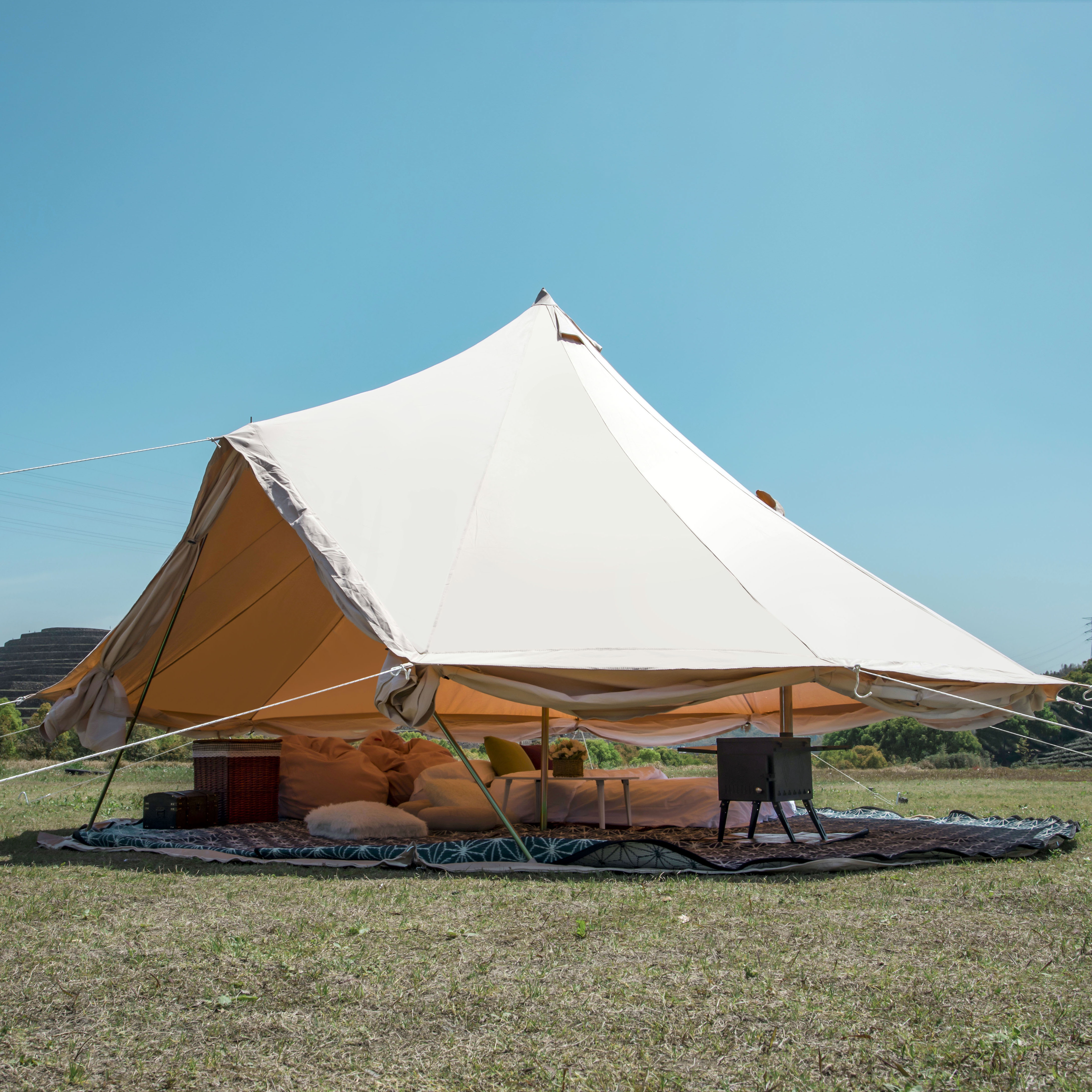 High Class Ripstop Fire Proof Cotton Canvas Outside Bell Tents Glamping Big Tents Camping Outdoor 