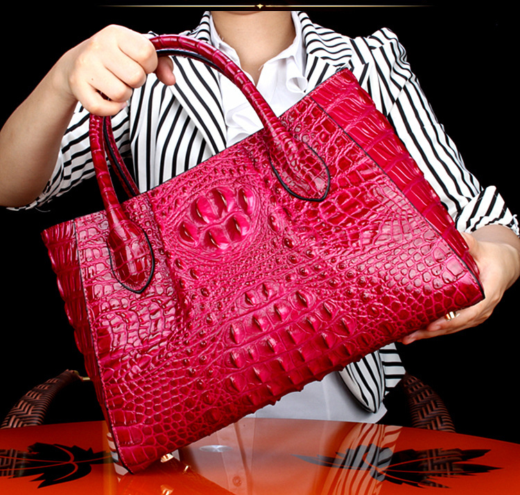 Retro Crocodile Pattern Genuine Leather Women Tote Bag  Summer Female Fashion Luxury Handbag Nature Cowhide Shoulder Bags