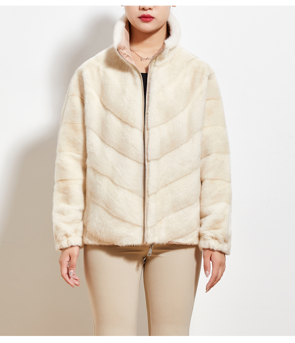 Women Real Fur Coat Wear Mink Coat On Both Sides Winter Warm Jacket Women Fur Reversible Coat 