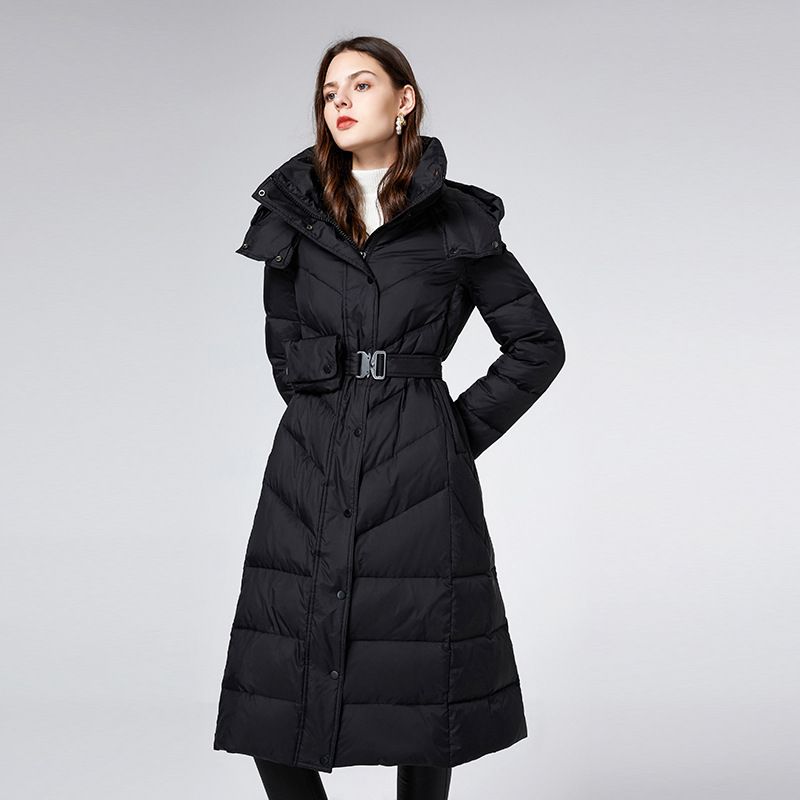 Down jacket women long 2022 new temperament commuter hooded thick white ladies coat wholesale