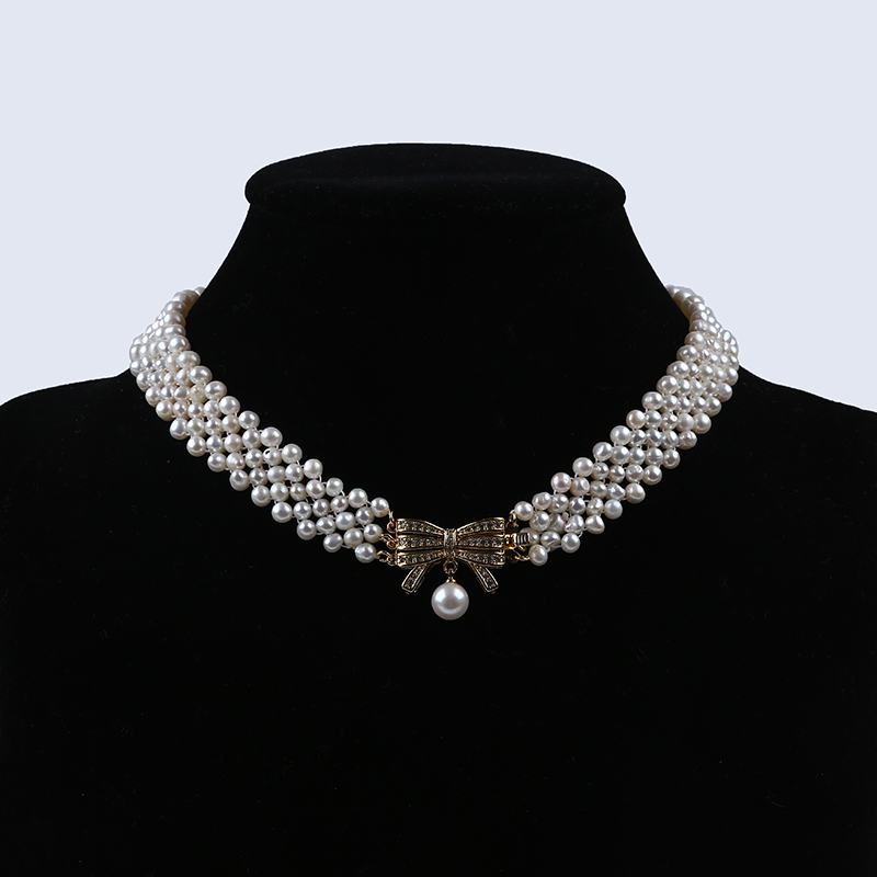 Elegant Fashion Female Bow Choker Necklace Freshwater Pearl Jewellery 