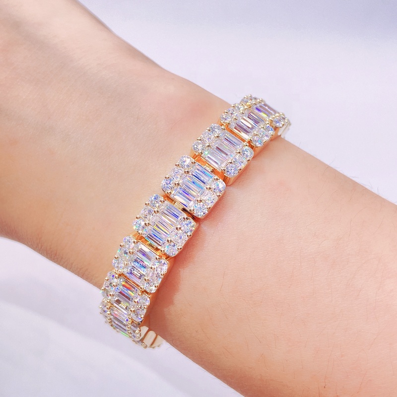 Buss Down Custom 14k Real Yellow Gold Solid Gold Vvs Baguette Moissanite Diamond Bracelets 