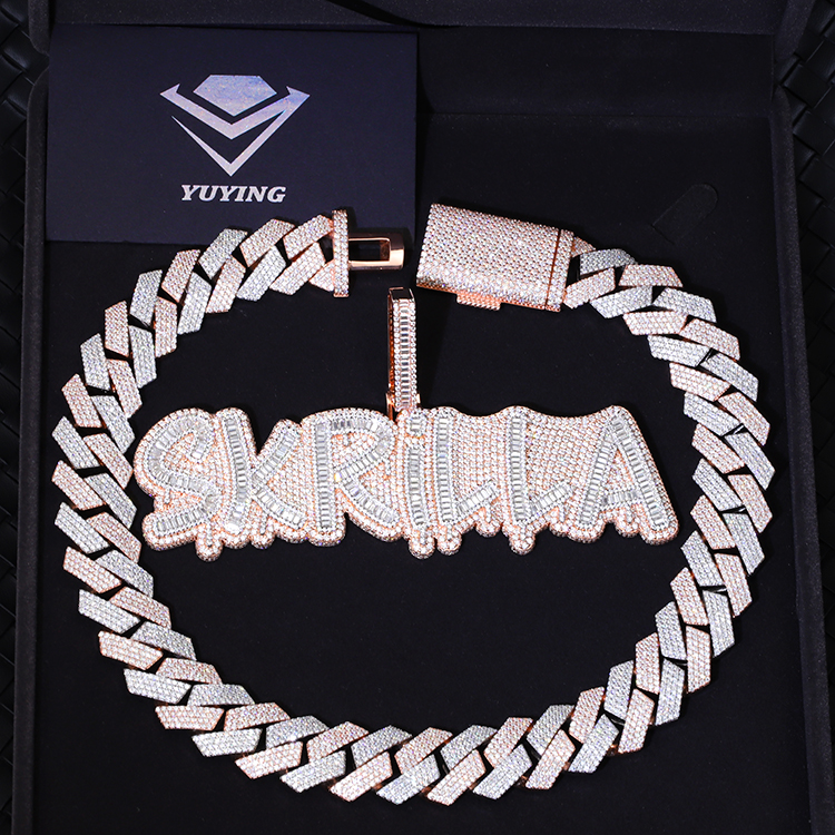 Xingguang 925 Silver Hip Hop Jewelry Custom Letter Iced Out 2 Tones Gold Plated Inset With Baguette Moissanite Mens Pendants