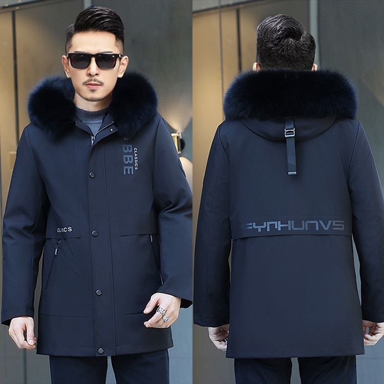 Free Shipping Men Mink Fur Collar Goatskin Real Leather Jacket Business Mink Fur Lined Men Coat 