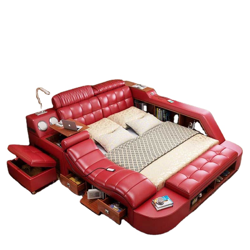 European Style Bedroom Furniture Multimedia Speaker Leather Smart Bed Celb003 